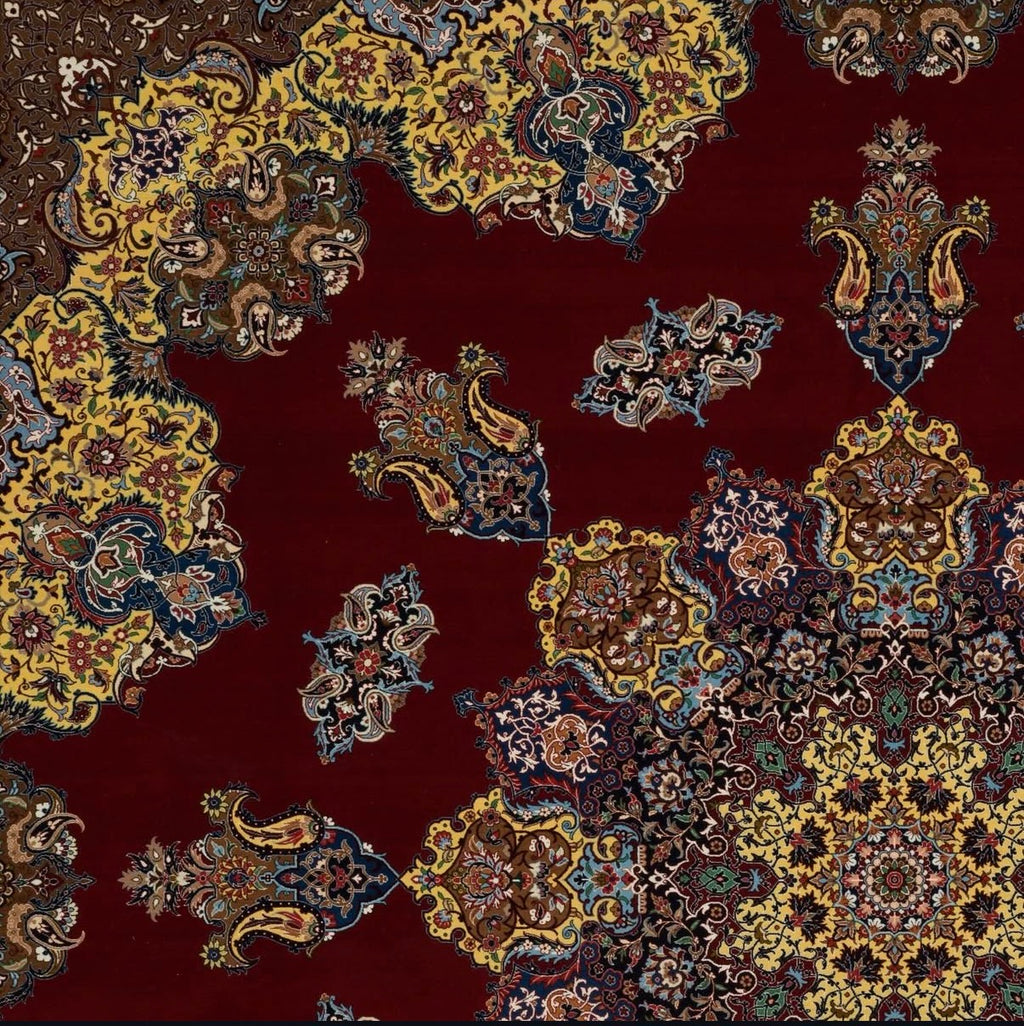 Decorative pattern with intricate designs on a red background