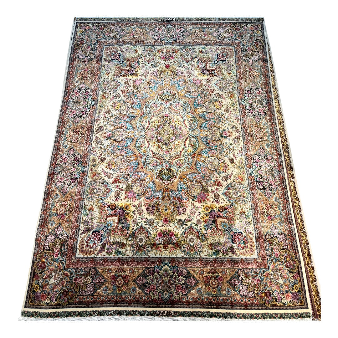 Decorative rug with intricate patterns on a white background colorful tabriz carpet