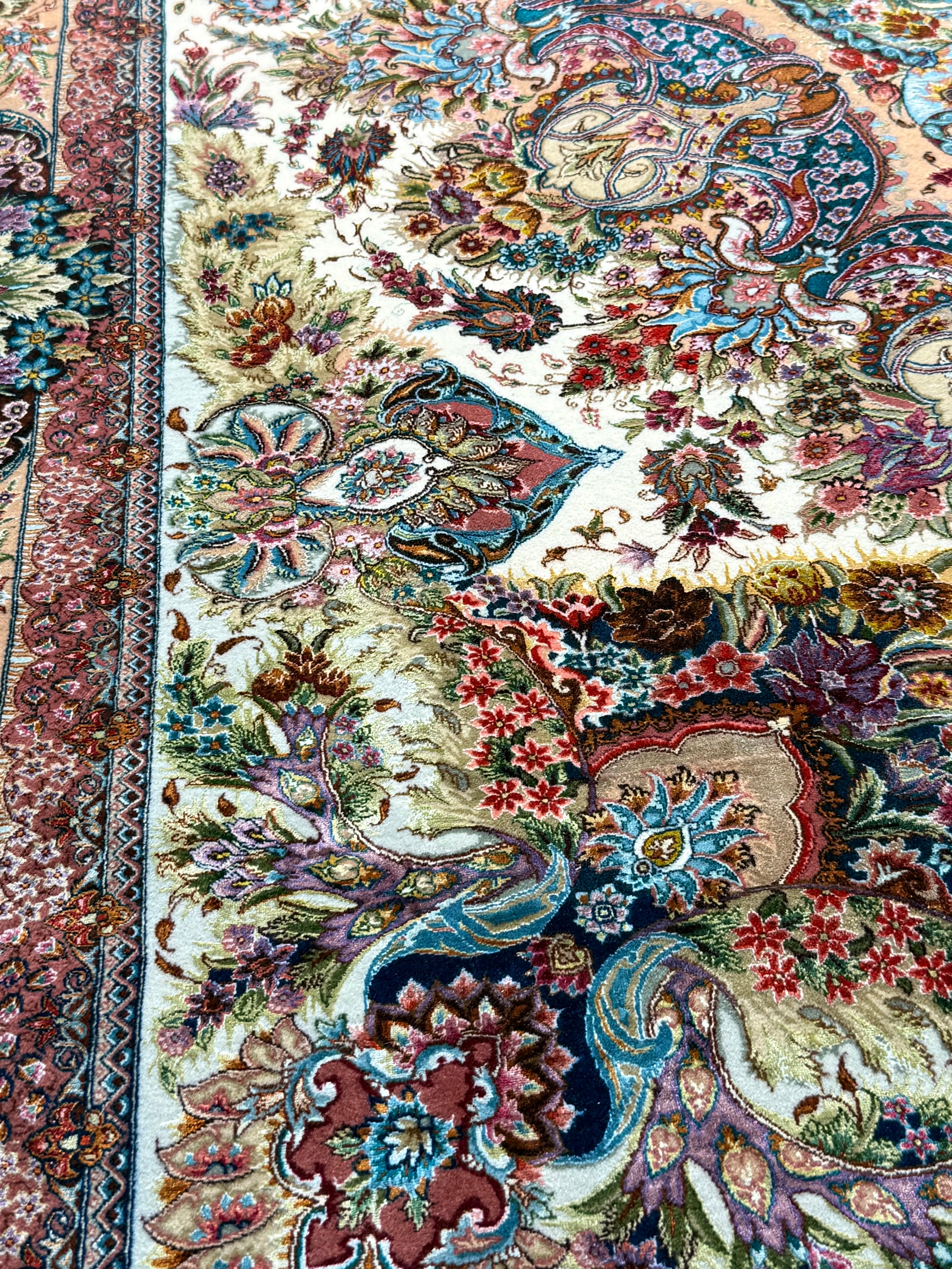 Close-up of a colorful patterned rug with intricate designs tabriz highly detailed carpet
