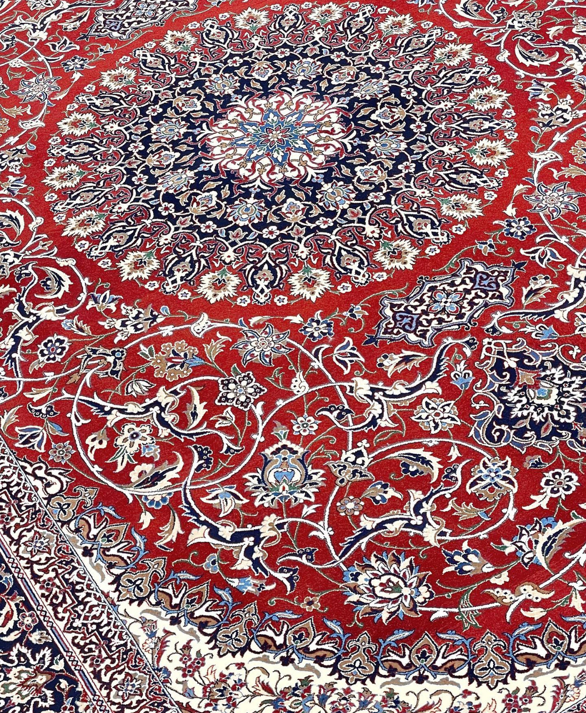 Close-up of a red, black, and white patterned fabric