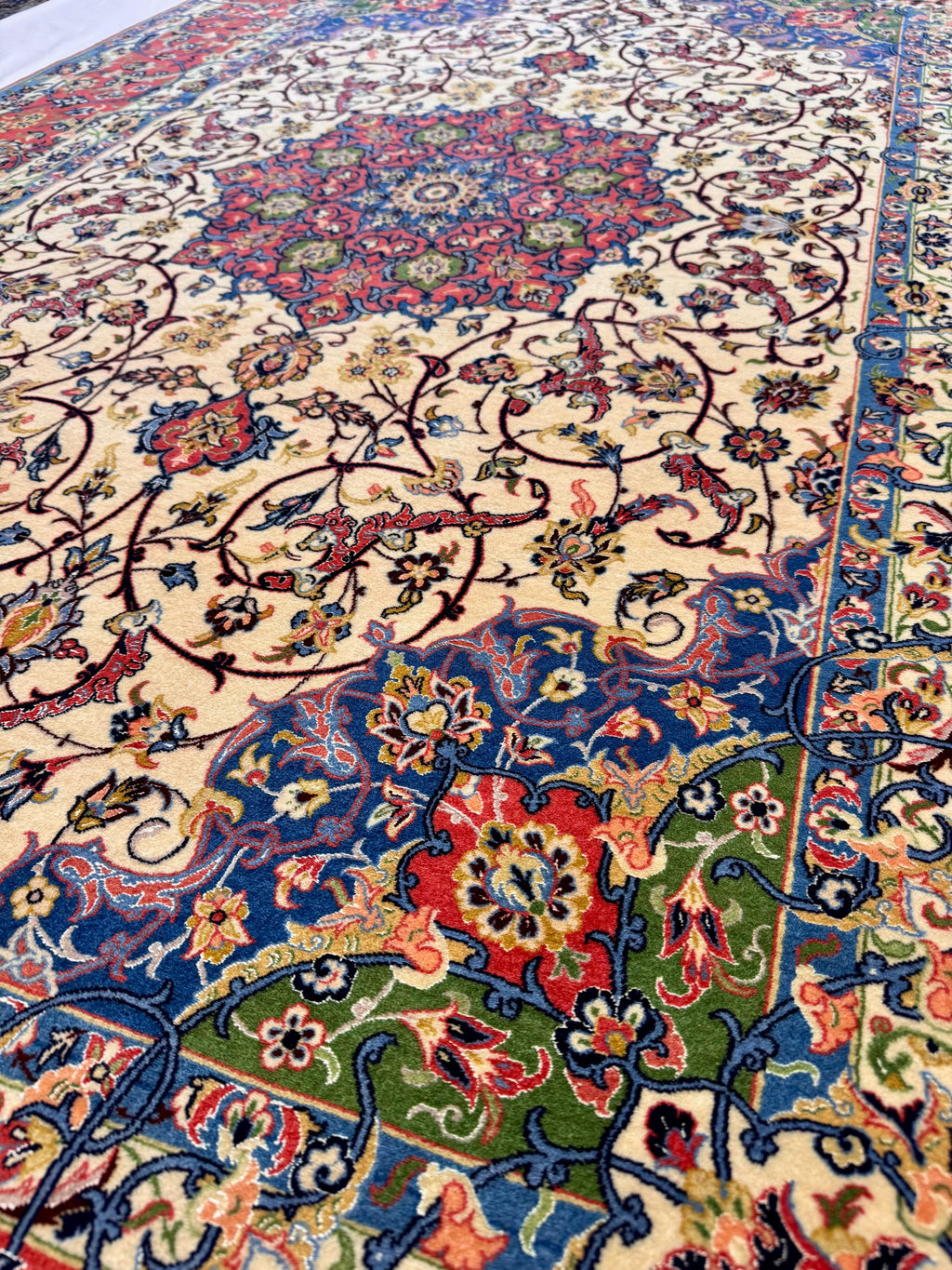 Colorful floral patterned rug with intricate designs