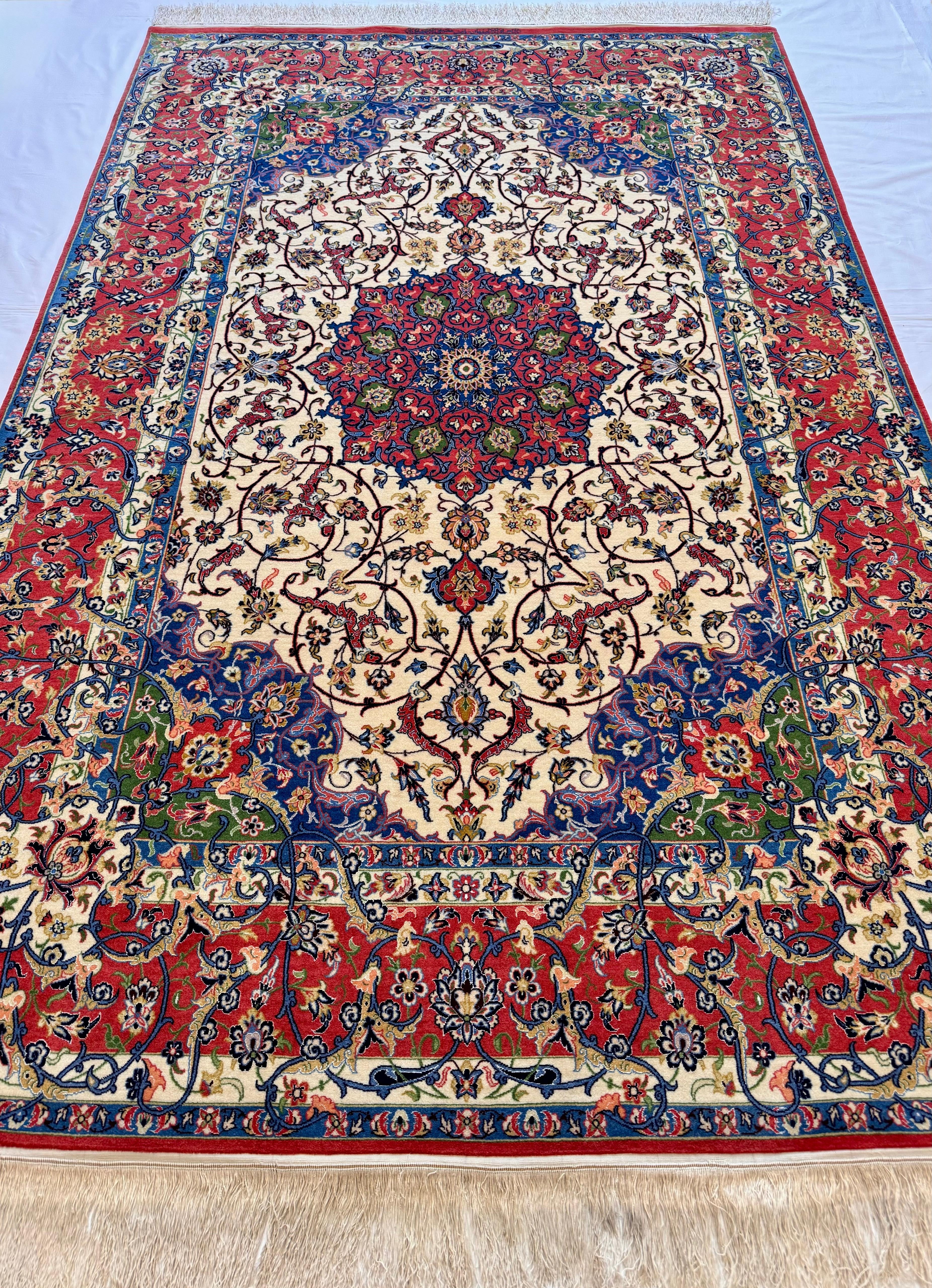 Decorative rug with intricate patterns on a plain background