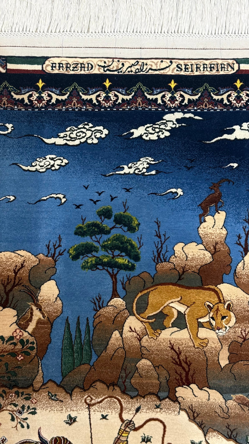 Royal hunting scenery carpet by master Weaver Farzad Bagher Seirafian