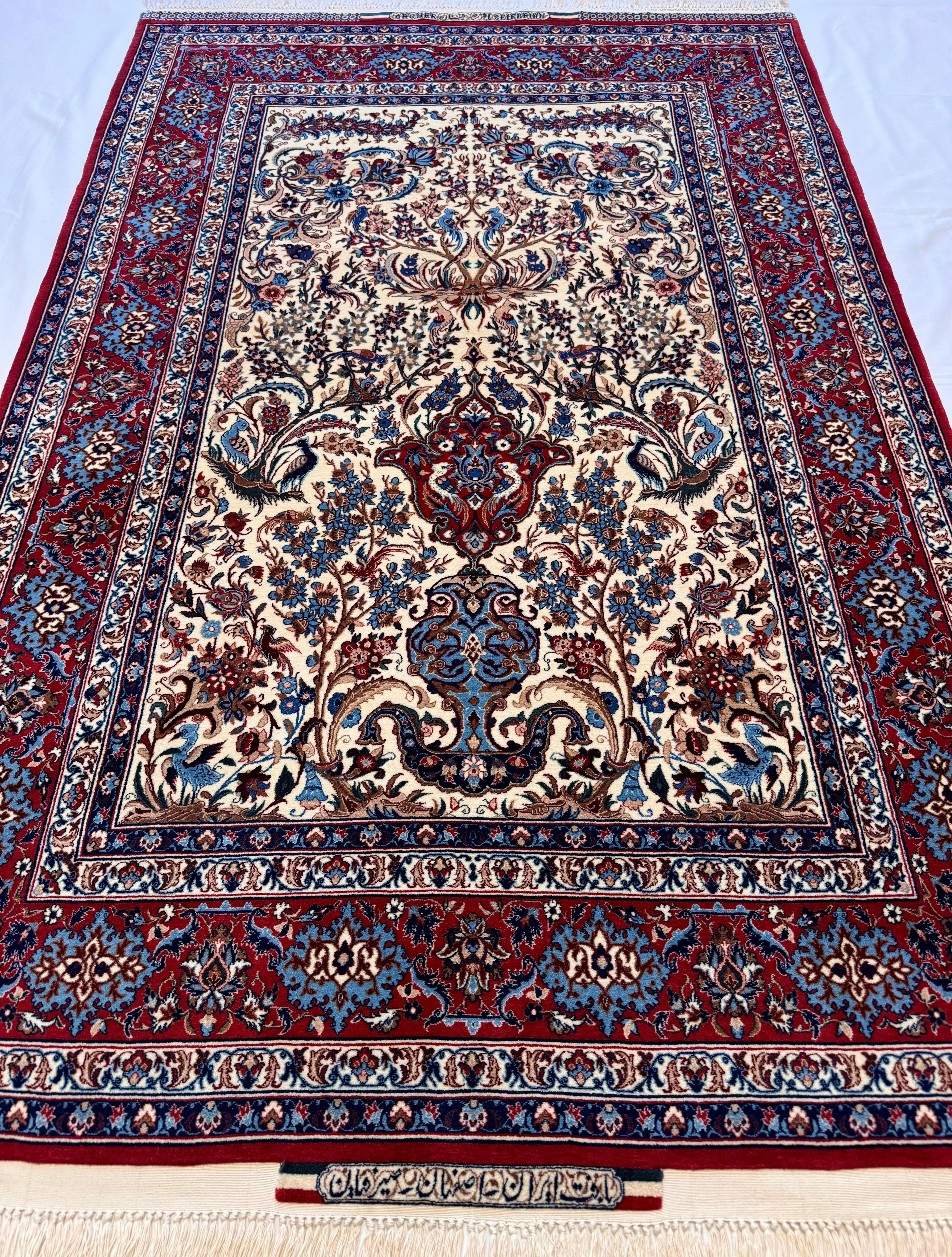 Decorative rug with intricate patterns on a white background