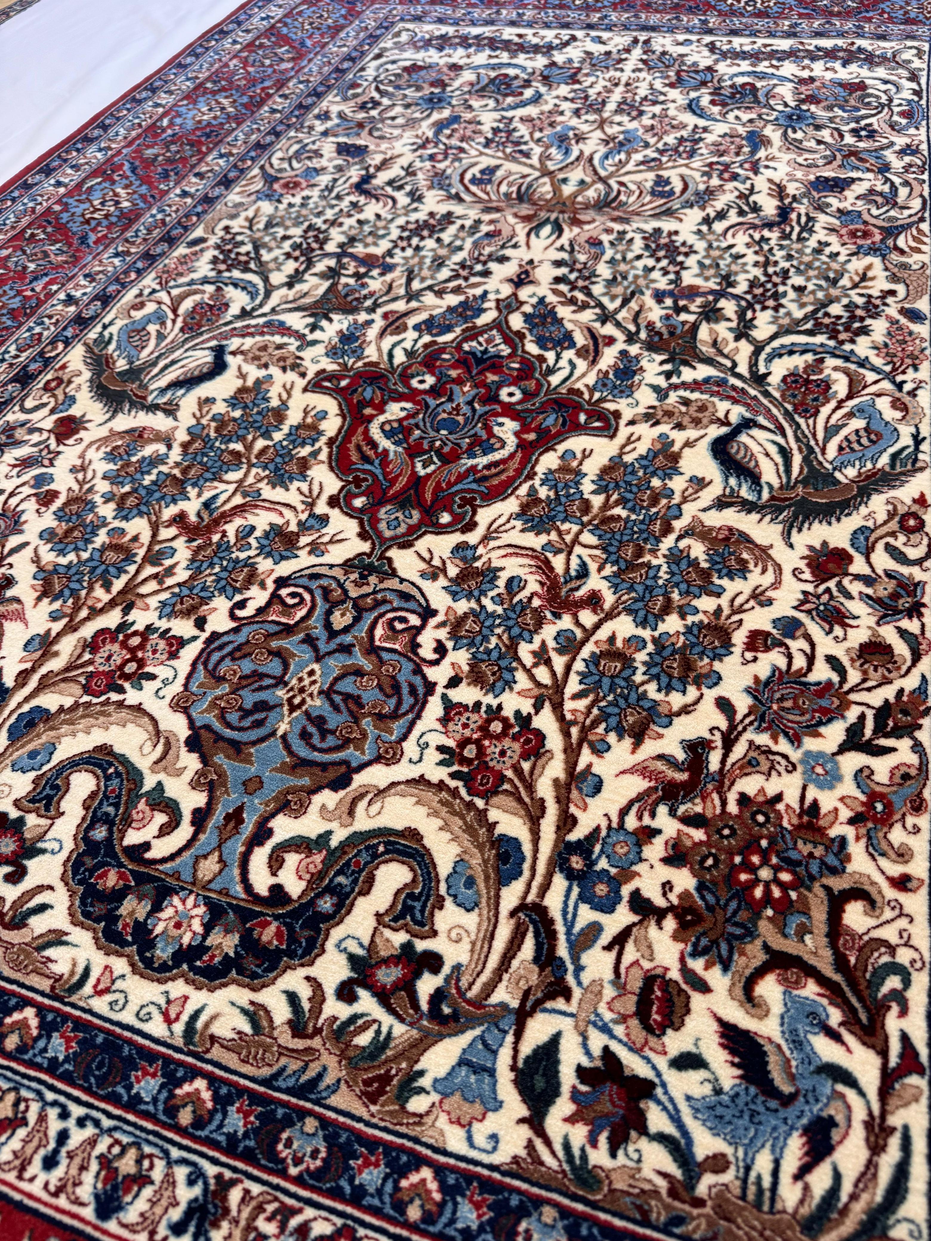 Close-up of a patterned rug with intricate designs.