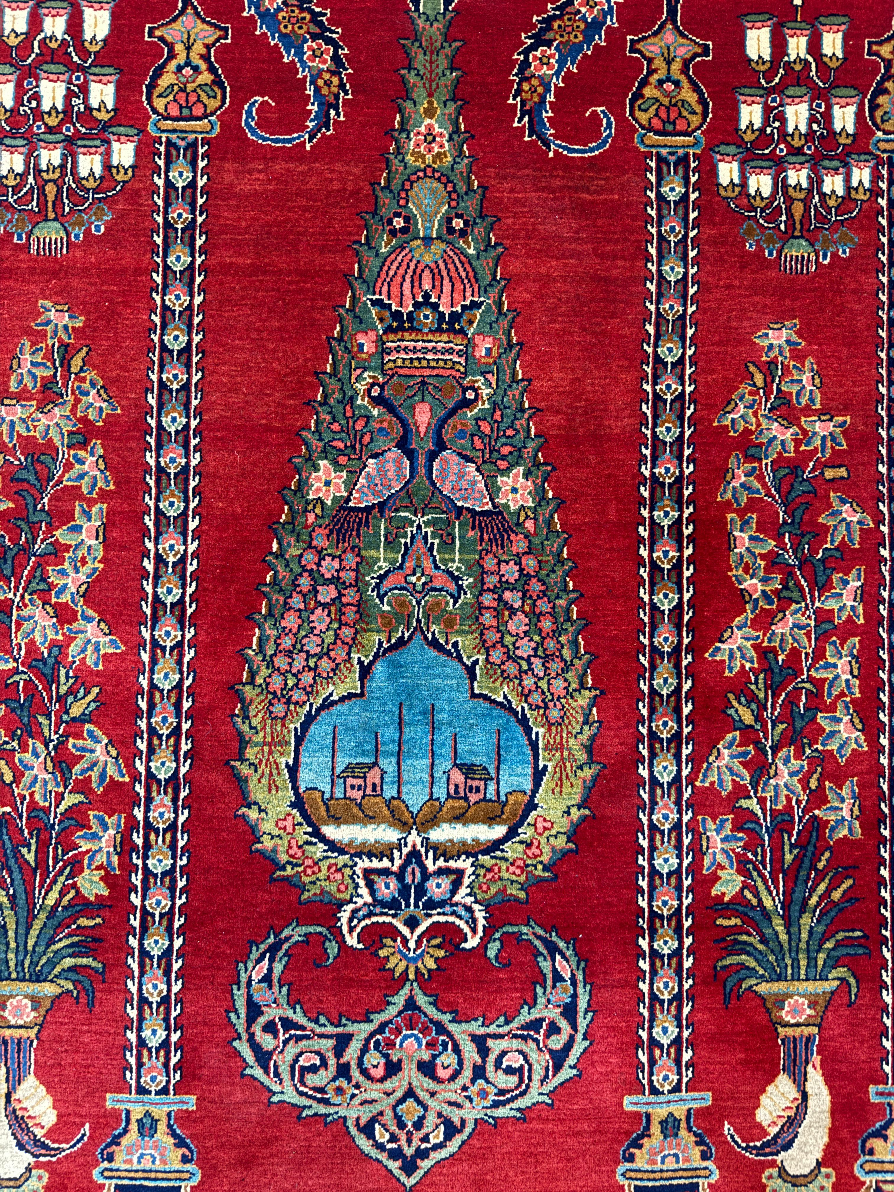 Decorative pattern on a red background with intricate designs
