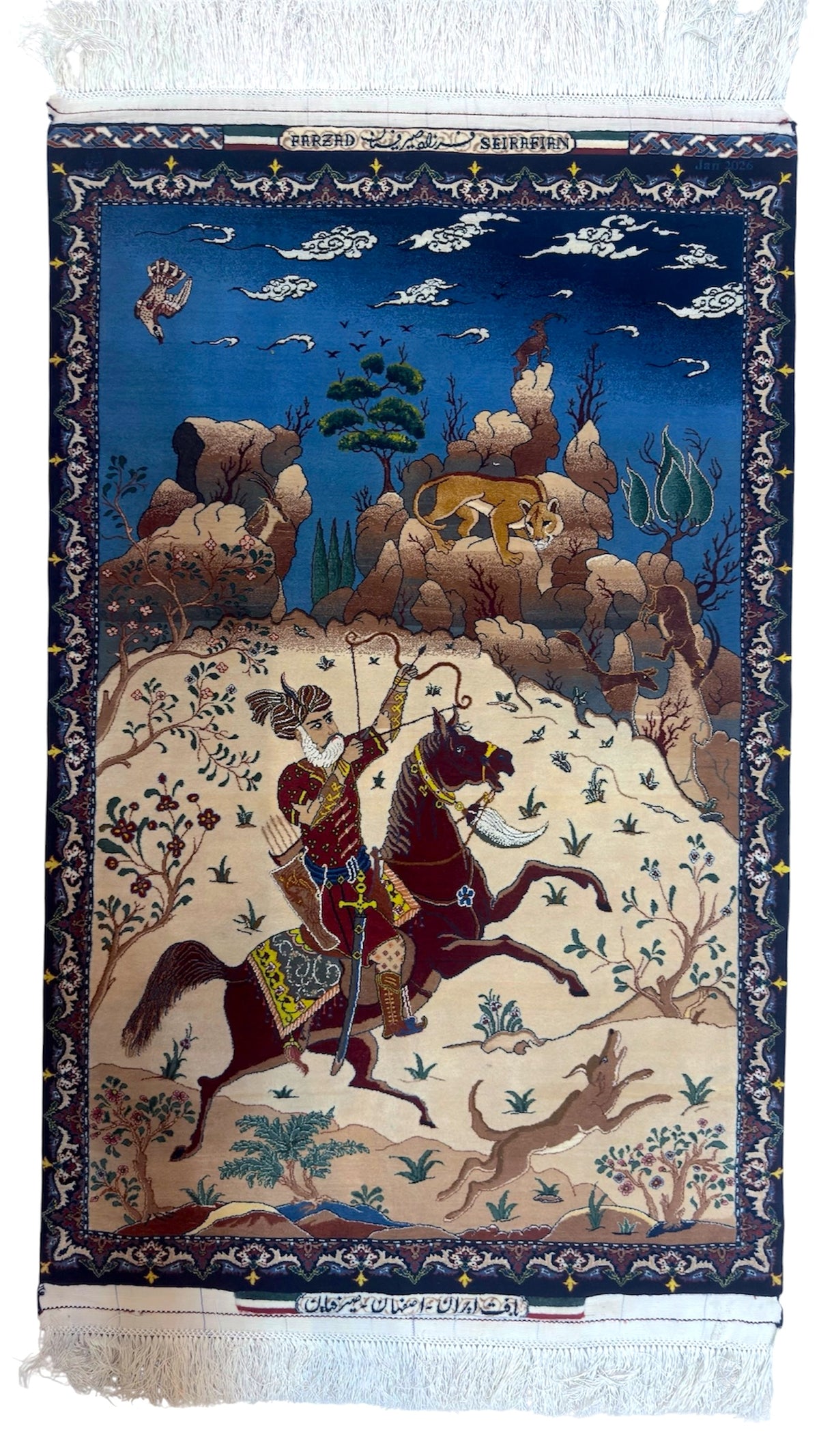 Royal hunting scenery carpet by master Weaver Farzad Bagher Seirafian